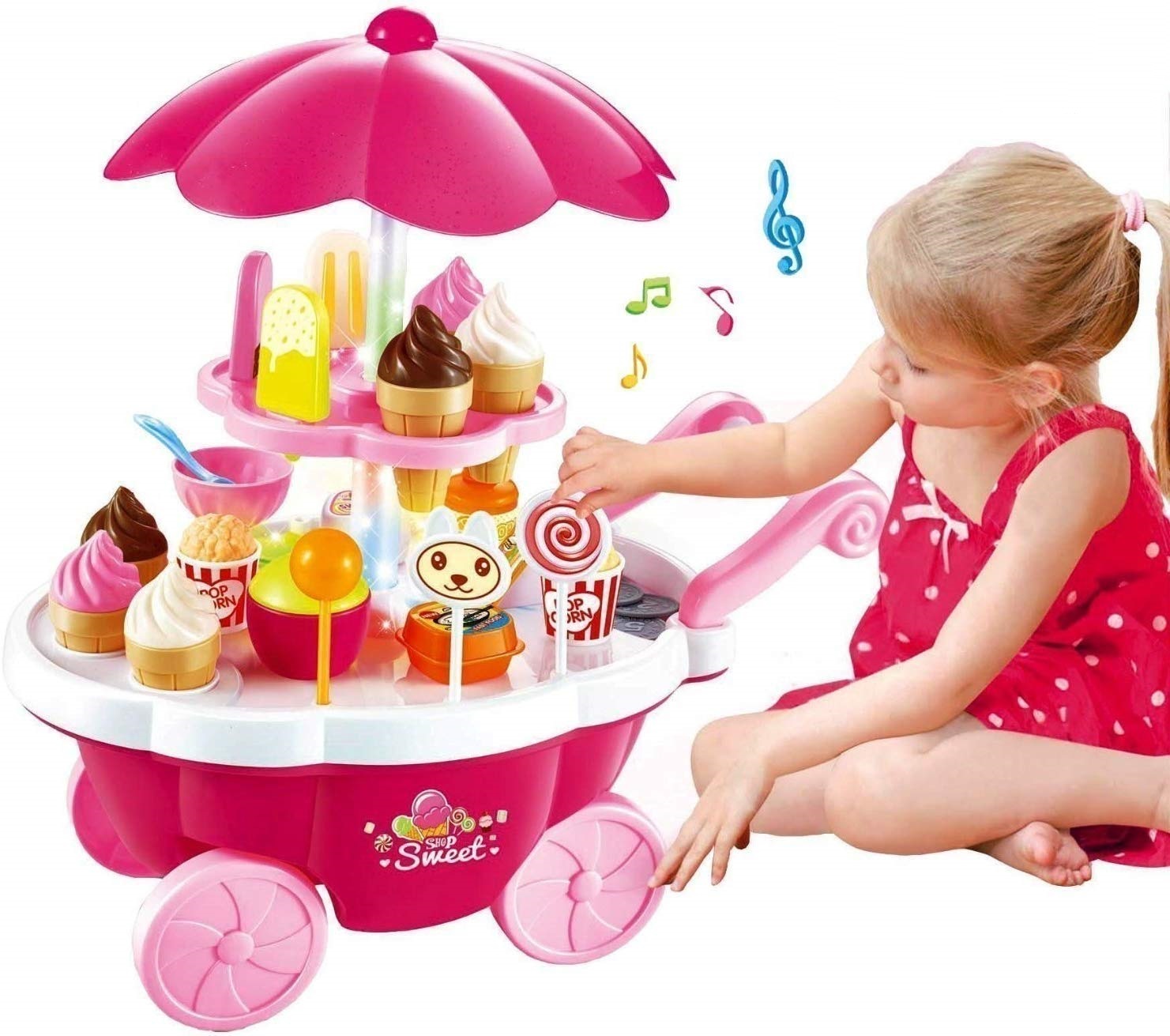 Ice Cream Kitchen Play Cart Kitchen Set Toy with Lights and Music